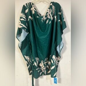 Cupshe Green Leaf Print Mini Dress. Kimono Sleeve Size L, NWT
